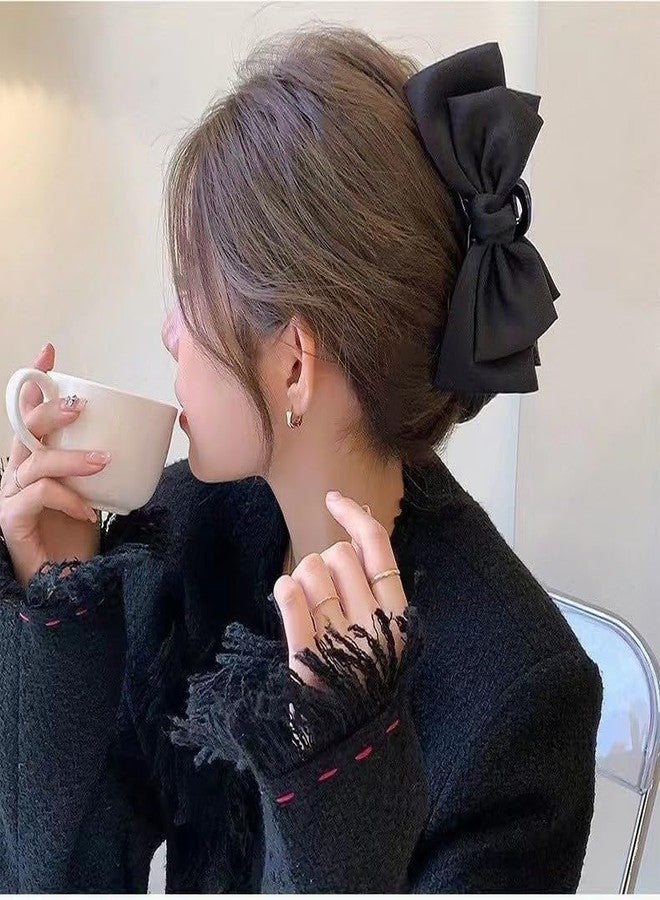 TUCEWP Black Bow Hair Clips for Women Girls 2Pcs Velvet Silky Satin Bow Claw Clip for Long Curly Thick Hair Strong Hold Bowknot Hair Barrettes Claw Jaw Nonslip Hair Catch Clamps Large Hair Accessories - Image 3